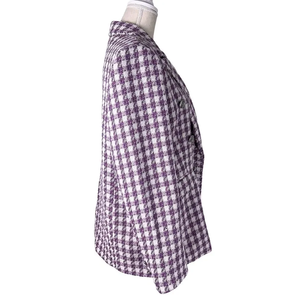 Ellen Tracy Mauve Houndstooth Tweed Blazer Jacket XL Preppy Old Money Coquette - Picture 7 of 11